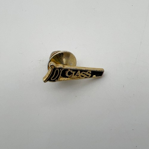 Vintage D Class Pennant Lapel Pin Gold Tone Black Enamel Academic Collectible