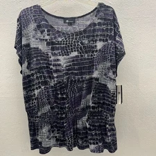 AB Studio Blouse NWT Women’s XL Black Gray Purple Short Sleeves Lightweight