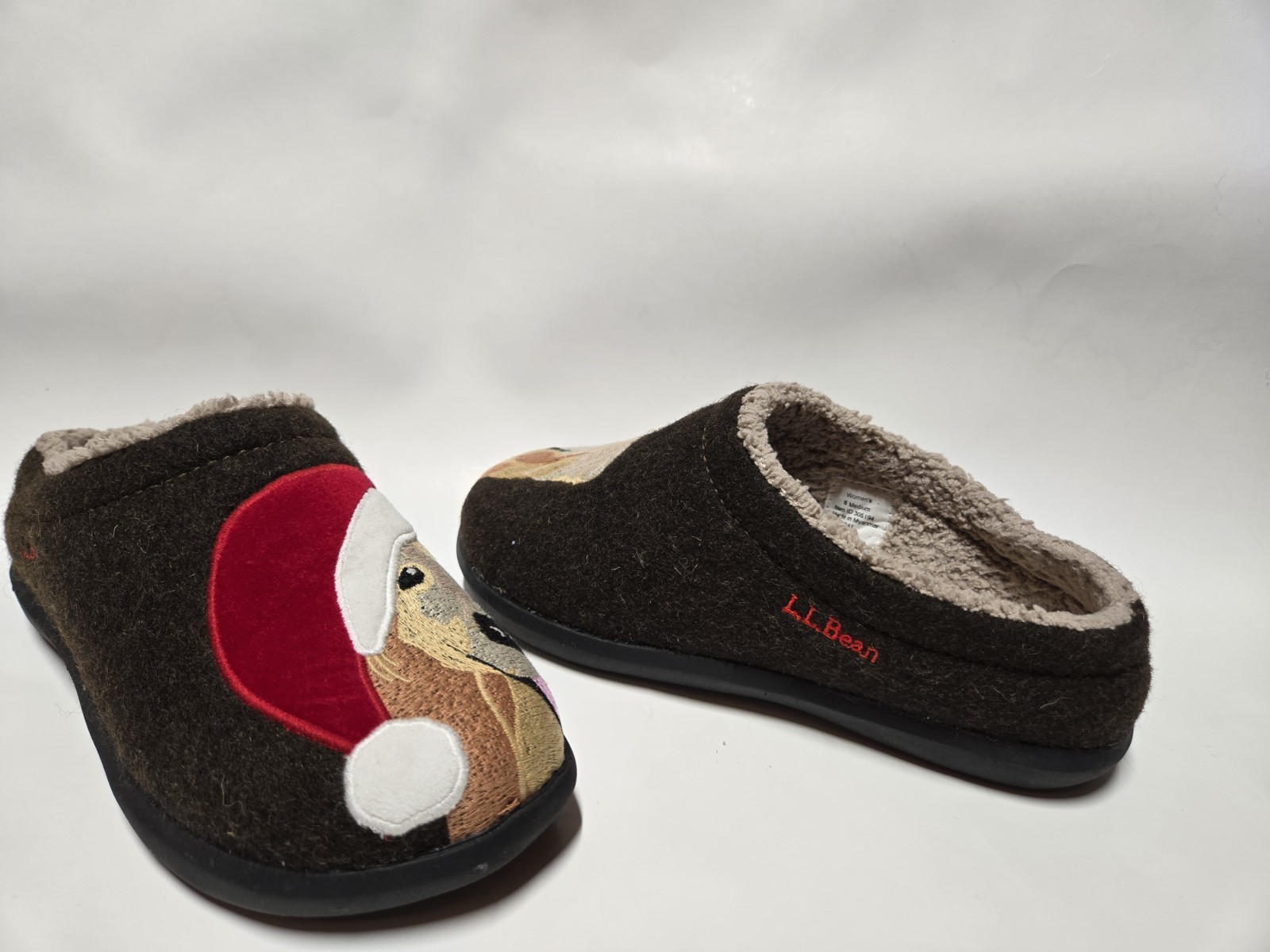 PANTOFOLA D’ORO L.L. Pantofole Bean Daybreak Scuffs da donna taglia 6M Gol Retriever con cappello Babbo Natale