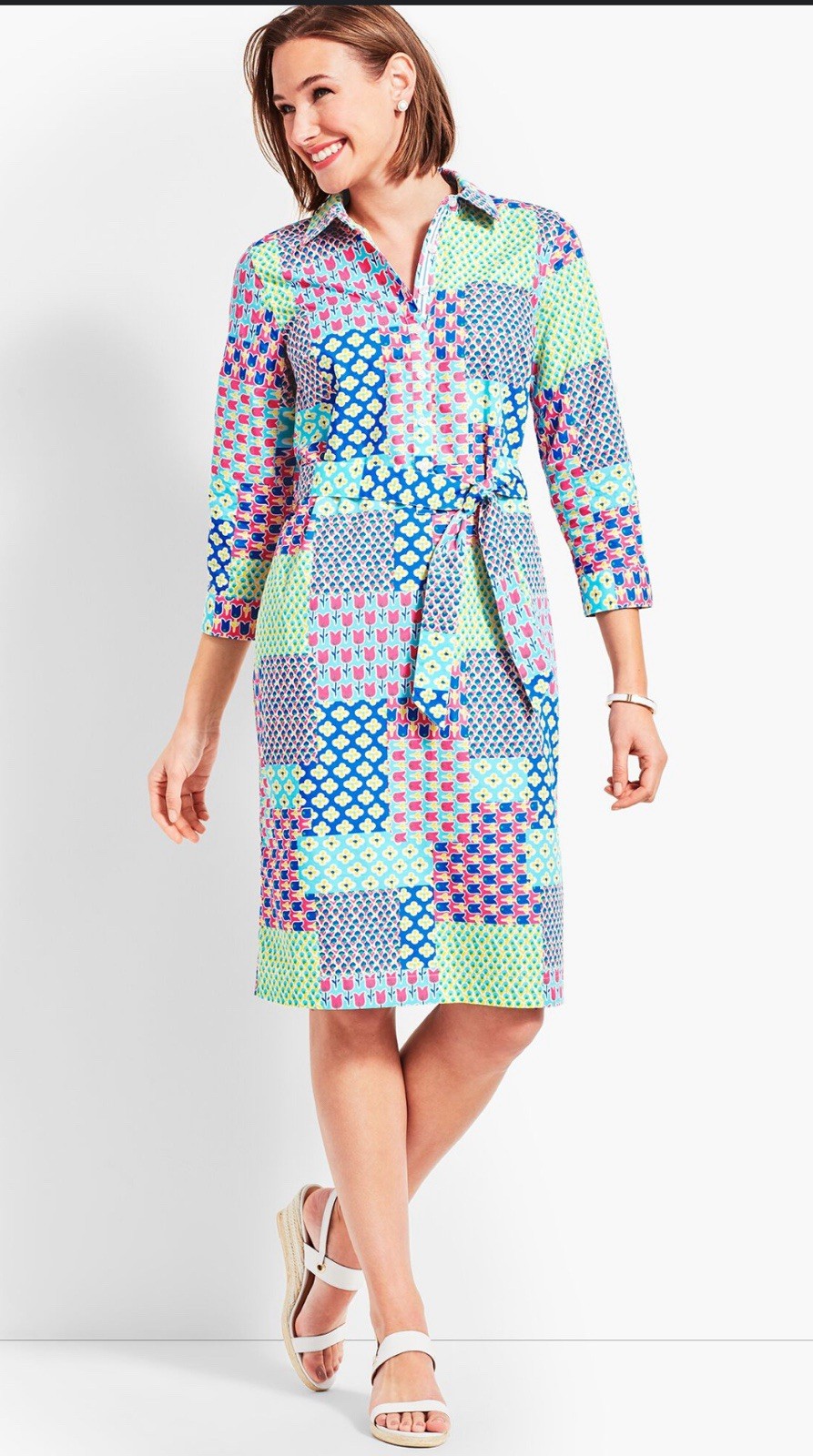 Talbots Island Patchwork Floral Print Belted Shir… - image 2