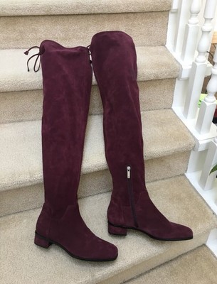 burgundy flat knee high boots