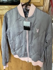 Playboy Jacket Women’s Gray And Pink Bunny Vintage Quilted Size Large Nwt!!!