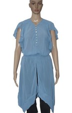 Anthropologie Ruched Flutter Pleated Button Tie Back Blue Sheer Tunic Dress S