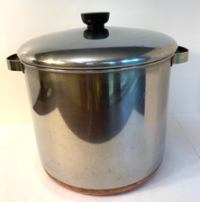 Vintage Revere Ware 8 Qt Stock Pot Copper Bottom  Welded Metal Handles USA