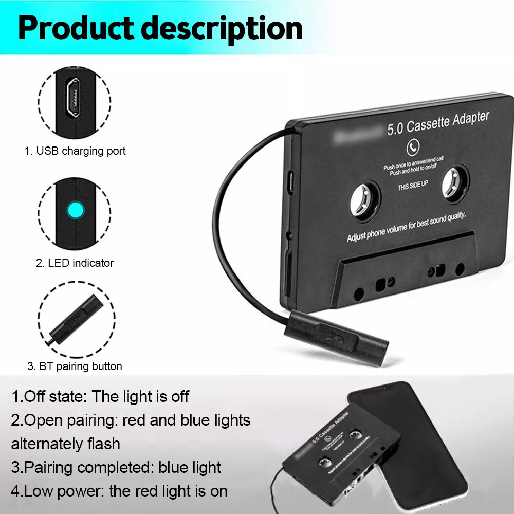 Cassette Tape Adapter 3.5mm AUX Audio Play music iPod DVD CD