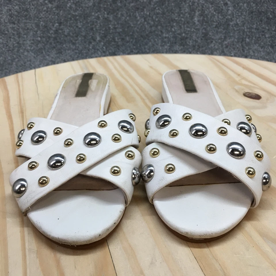 Kenneth Cole Sandals Womens 7M Verna Slip On Slides White Leather Studded Casual - Image 3 of 4