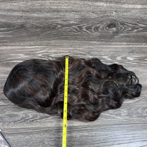 ENTRANCED STYLES Dark Brown Synthetic Wig w/ Bangs & Long Wavy Blonde Highlights - Picture 7 of 10