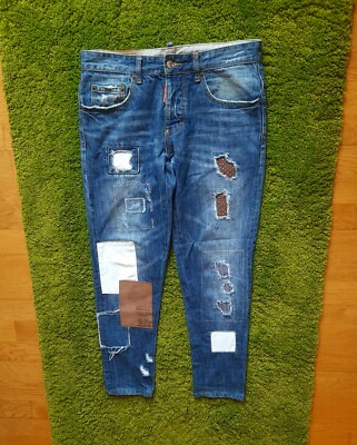 Dsquared2 Vintage Jeans With Patches Sz34 Denim Distressed