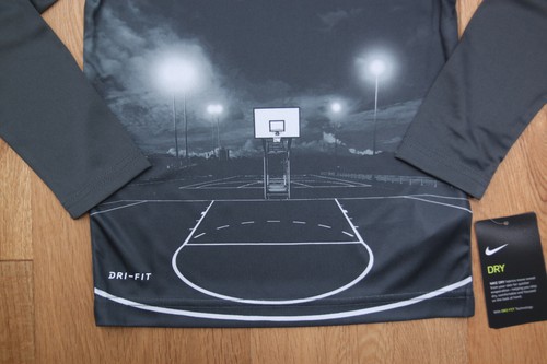 Nike Boy Long Sleeve DRI-FIT T-Shirt ~ Gray, White & Volt ~ Basketball ~ - Picture 2 of 2