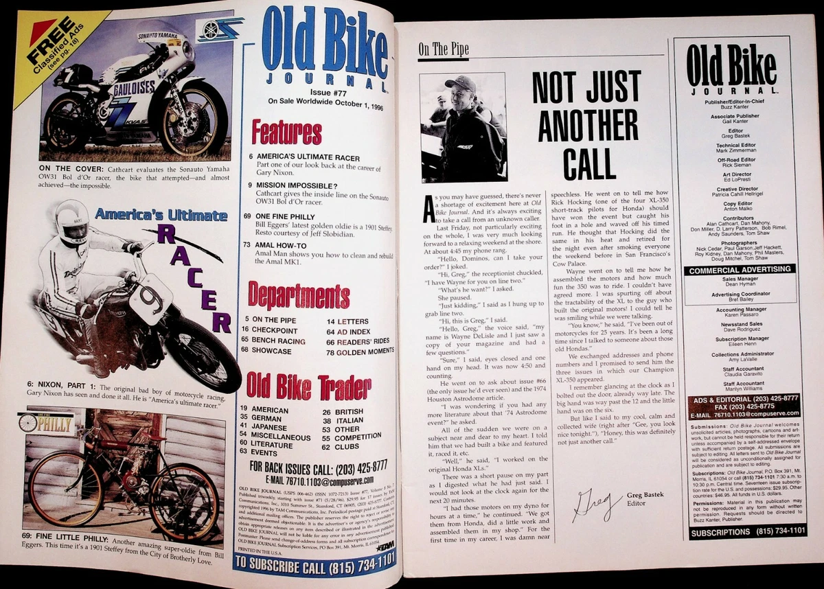 1996 October Old Bike Journal 77 Motorcycle Magazine 1980 Yamaha