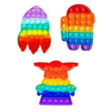 3 Pack Silicone Popit Fidget Push Bubbles Sensory Stress Relief Toys Yoda Rocket