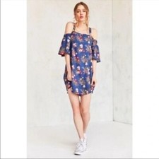 Urban Outifitters UO Kimchi Blue Blue Floral Cold Shoulder Mini Dress S