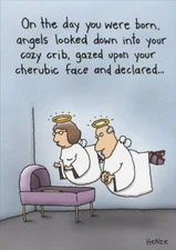 Angels at Crib - Funny Birthday Card - Greeting Card by Oatmeal Studios