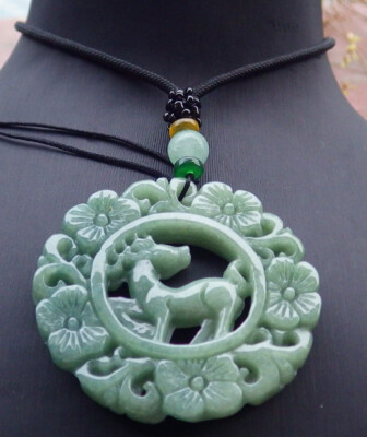 Video Certified Green Natural A Jade jadeite Pendant Deer Flower  103000 TS