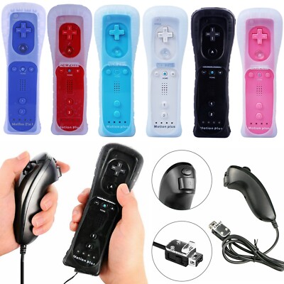 Motion Plus Remote And Nunchuck Controller Set + Case For Wii & Wii U Games - US