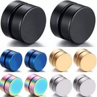 2 PCS Magnetic Earrings No Piercing Black Silver Round Ear Stud Mens Women 1Pair