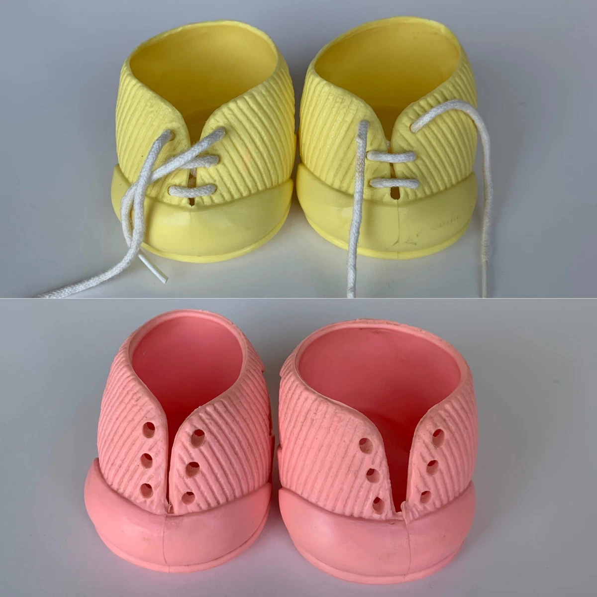 2 Pair Vintage Ideal Nursery Doll Shoes Pink Yellow Fit Cabbage Patch My Child