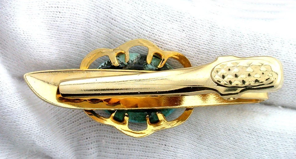 1 4/5 дюйма 18 x 13 овальный бирюзовый драгоценный камень меч золотой цвет галстук зажим галстук бар - Изображение 2 из 2