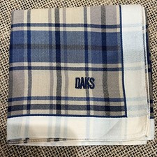 PLAID  CHECKS ART BLUE BEIGE HANDKERCHIEF VINTAGE COTTON MEN POCKET SQUARE 18"