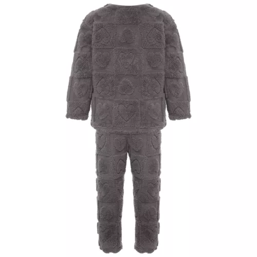 Kids Boys Girls Pajamas Set Solid Color Tops With Pants Round Neck Flannel Suit - Foto 23 di 72