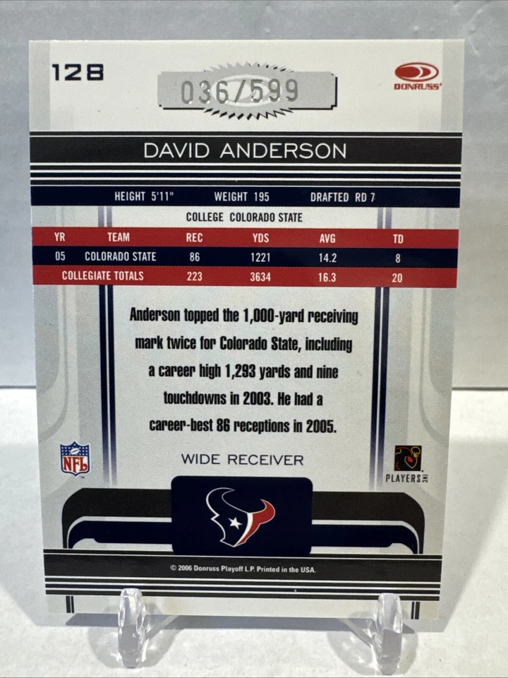 2006 Gridiron Gear Rookies /599 David Anderson #128 Texans - Image 2 of 2