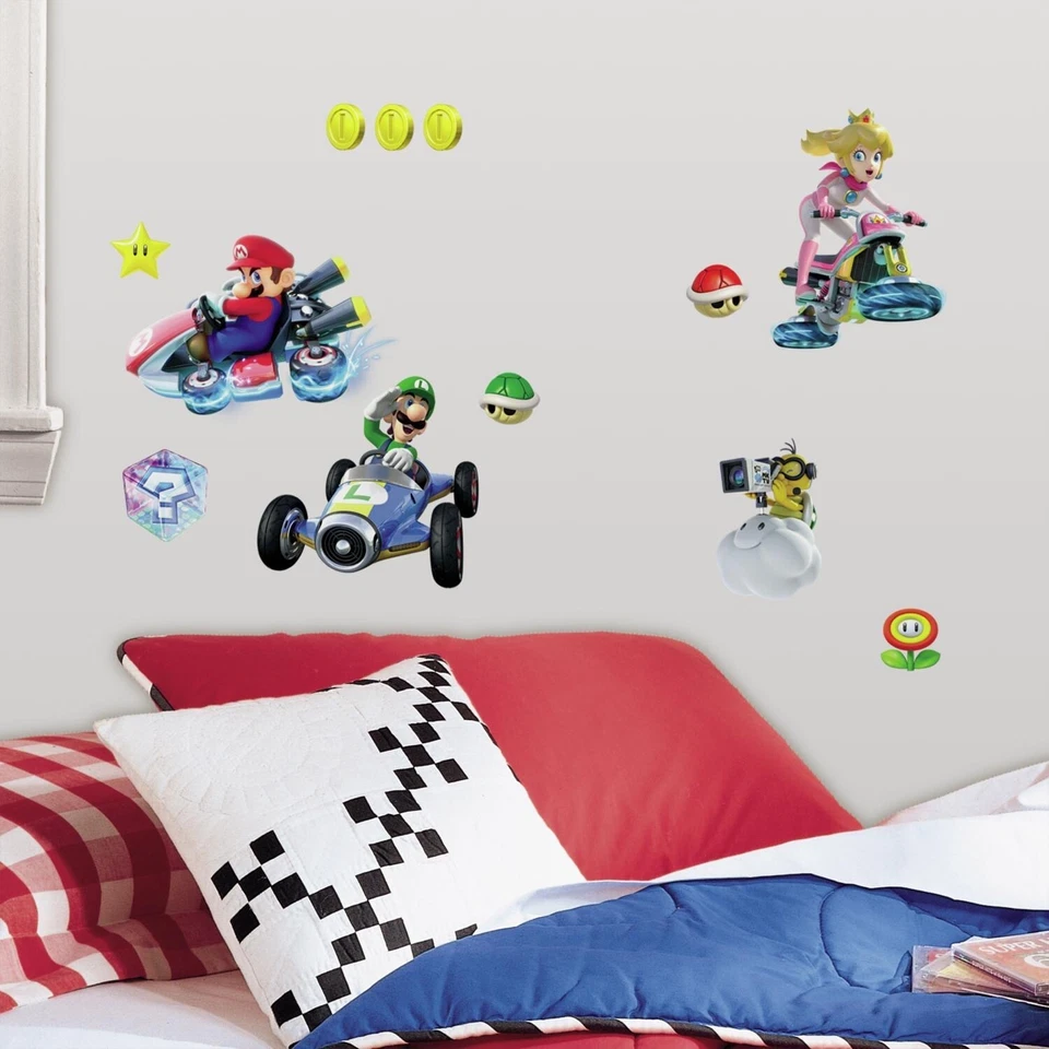 NINTENDO MARIO KART 8 Calcomanías de Pared 44 Pegatinas Decoración de Habitación Videojuego Monedas LUIGI Foto 2 de 4