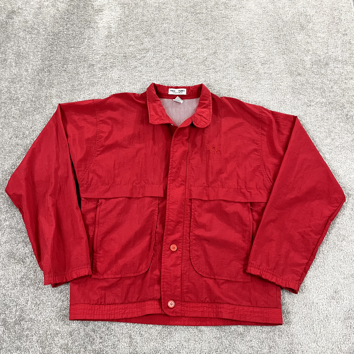 FRED PERRY Jacket Mens Medium Red Zip Button Nylon Track Vintage