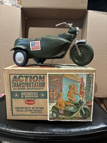 GI Joe IRWIN MOTORCYCLE 12" Vintage 1960s Soldiers Of World W/ Box & Sidecar