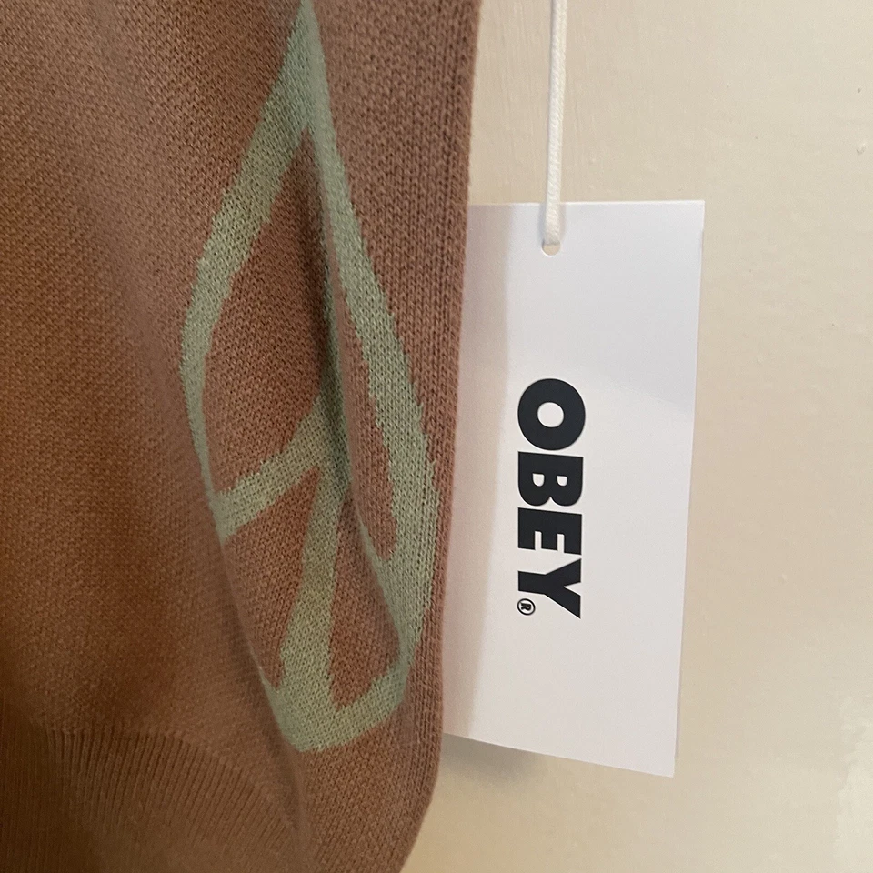 Obey Sweater Vest Peaced Men’s Medium Brown Peace Signs New With Tags Pullover - Image 4 of 4