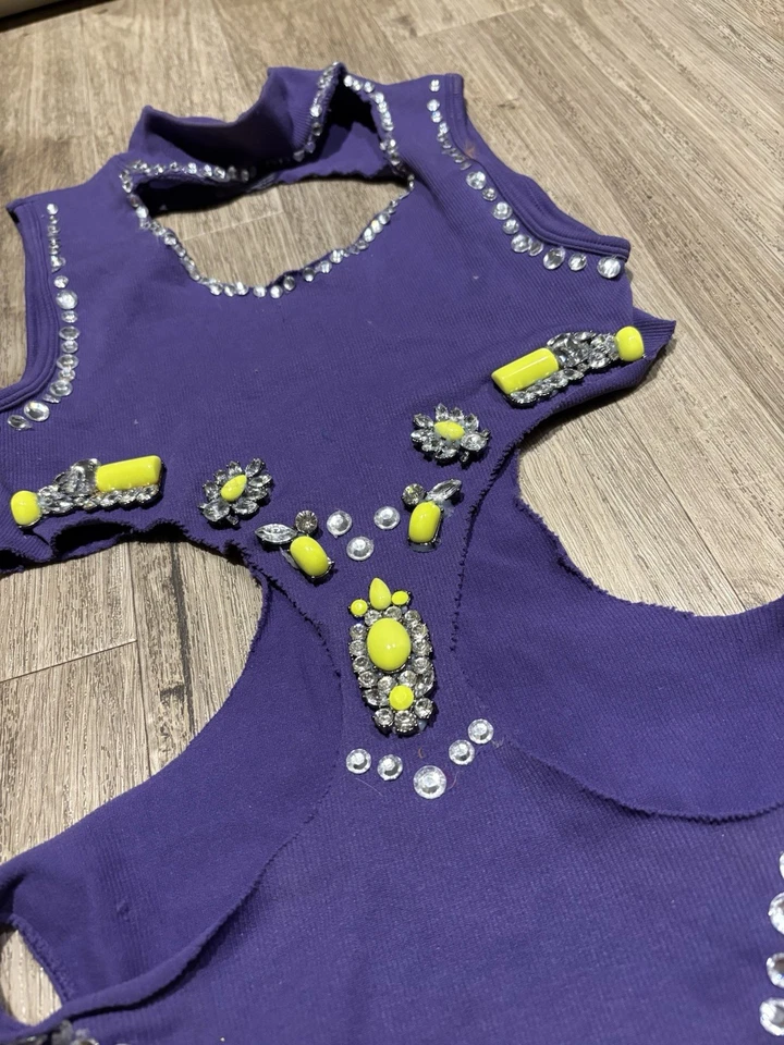 Showgirl Tiras Leotardo Burlesque Púrpura Foto 2 de 4