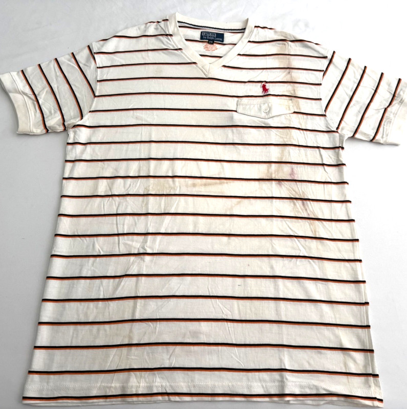 🔥POLO by RALPH LAUREN  V-NECK STRIPED  WITH POCKET T-SHIRT COTTON MEN'S SIZE 2X