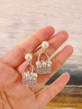 Pearl Basket Earrings – Elegant Artistic Design, Holiday Gift for Her