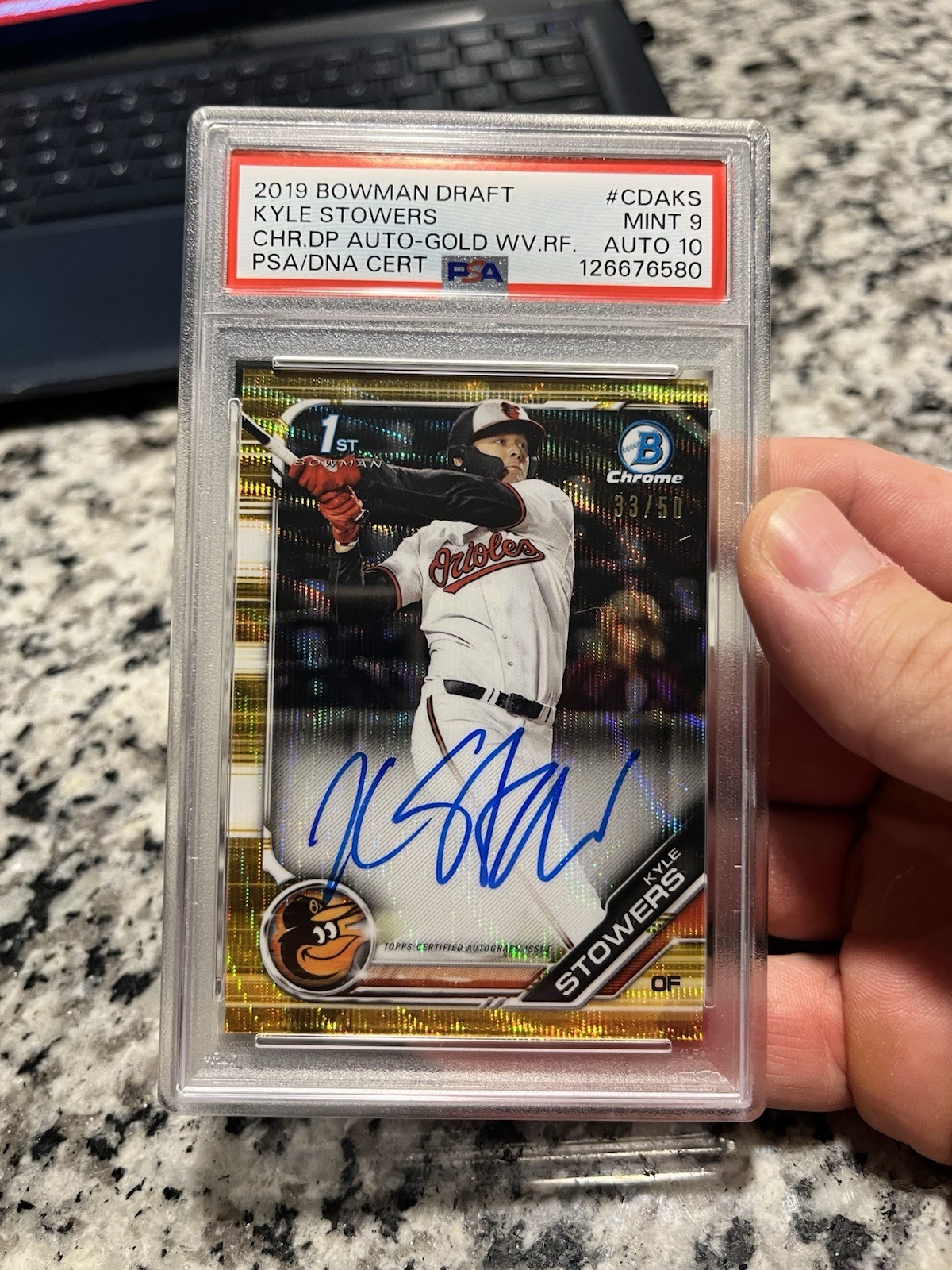2019 Bowman Chrome Draft Kyle Stowers RC True Gold Auto /50 