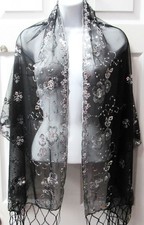 Black  Silver Sequin Shawl Wrap Sparkle Fringe Scarf Wedding Bridal Prom 309BS
