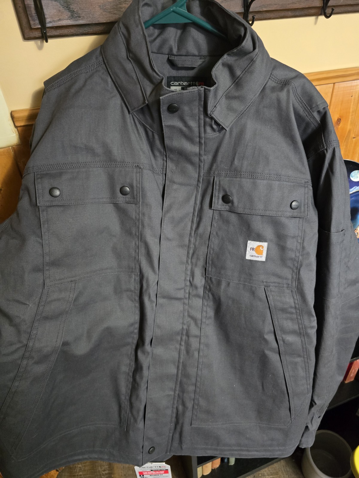 Carhart FR Duck Dark Grey Heavy Coat Quilt Lined Flame Resis