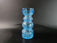 Mid Century Craquele Glas Vase - Hellblau - 16 cm - Hyazinthen Vase