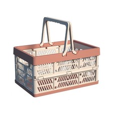 Collapsible Plastic Storage Crate Bin 20L Foldable Handle Pink Rose M Tote