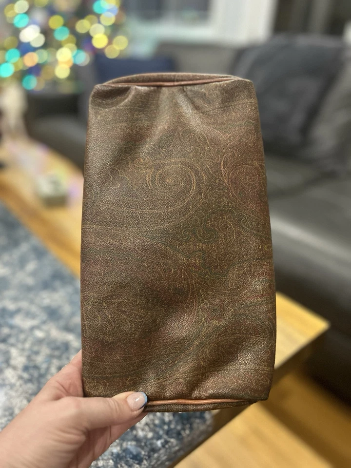 Bolso Etro Boston Paisley Marrón Beige PVC Cuero Mujer Auténtico Usado Foto 3 de 4