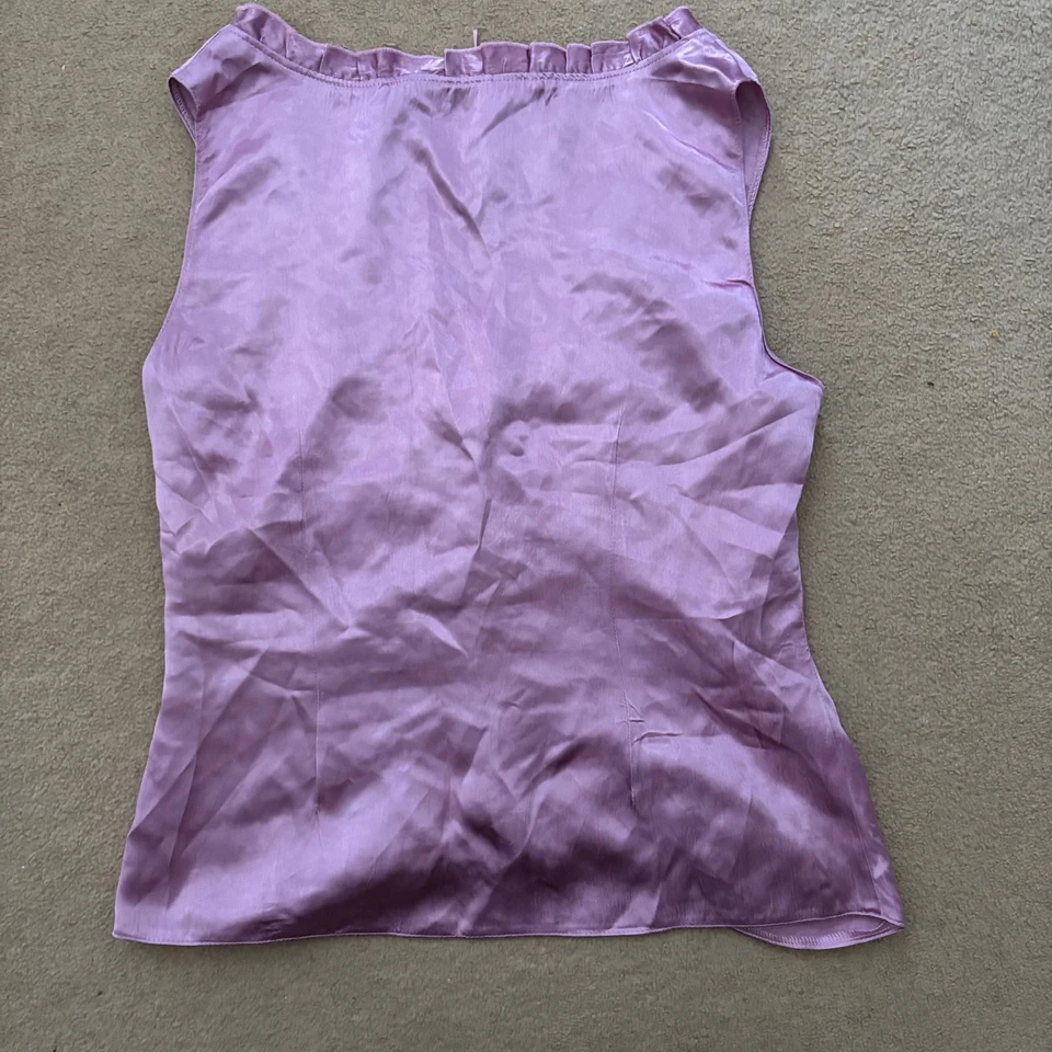 Y2K New Look Size UK 12 Satin Lace-Up Top 2000s Vintage Fairycore Cami Vest - Image 3 of 4