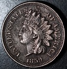 1859 Indian Head Cent - With Liberty & Near 4 Diamonds - Au Unc Details