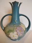 Roseville Pottery Blue Cosmos Loop Handled Vase, Shape 948-7"