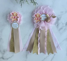 Pink Gingerbread Baby Shower Corsage Set Mommy & Daddy Pins