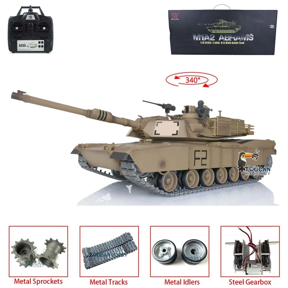 US Stock 1/16 7.0 M1A2 Abrams RTR IR BB tanque de controle remoto 3918 rodas dentadas de pista de metal fumaça - Imagem 3 de 4