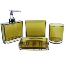 Bathroom Set of Acrylic Plastic soap Dispenser, Toothbrush Holder, Toothbrush...