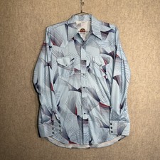 VTG 80s Miller Men  s 16-35 Cowboy Western Button Up Pearl Snap Shirt Hype Blue
