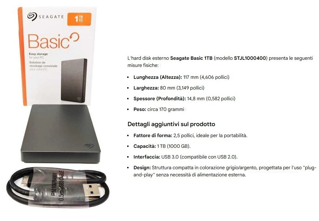 Disco rigido portatile da 1 TB Argento - School Solution S.r.l