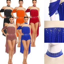 Womens Bodysuit Ruched Dancewear Stage Dress Dancing Tango Backless Latin Mesh