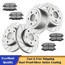 Front Rear Slotted Discs Rotors Brakes Pads Fit 2007-2017 Jeep Wrangler JK Kits