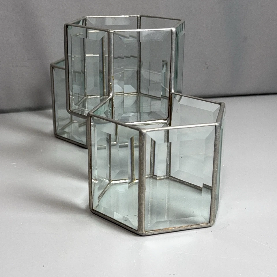 Jardinera de terrario de vidrio biselado hexagonal - Triple conexión geométrica de panal Foto 3 de 4