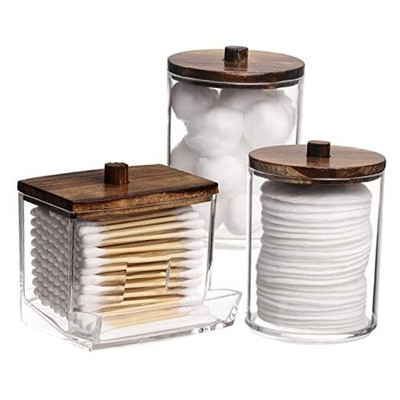  Qtips Holder Bathroom Container, 10 OZ Cotton Ball/Swabs Group A-Brown Wood